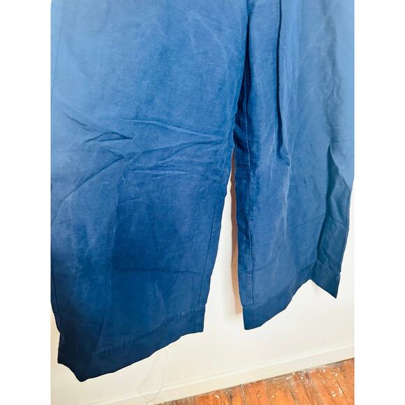 ONIA Dark Blue Linen Blend Wide Leg Drawstring Trousers Pants Size Medium - Picture 11 of 13